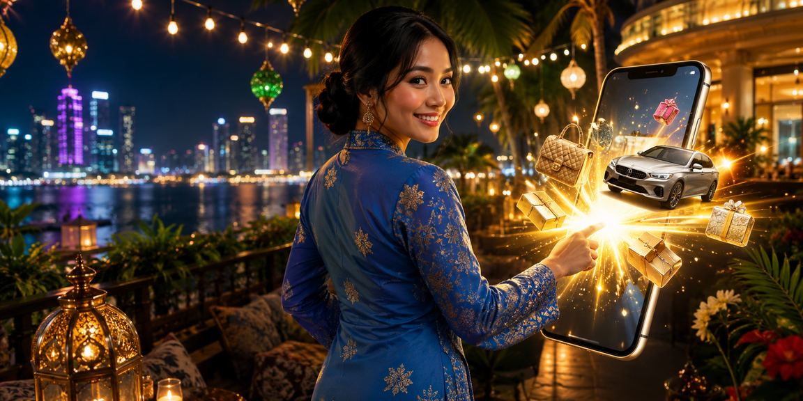 Pemain wanita berbaju kurung di Johor Bahru menggunakan peranti mudah alih untuk bermain kasino dalam talian