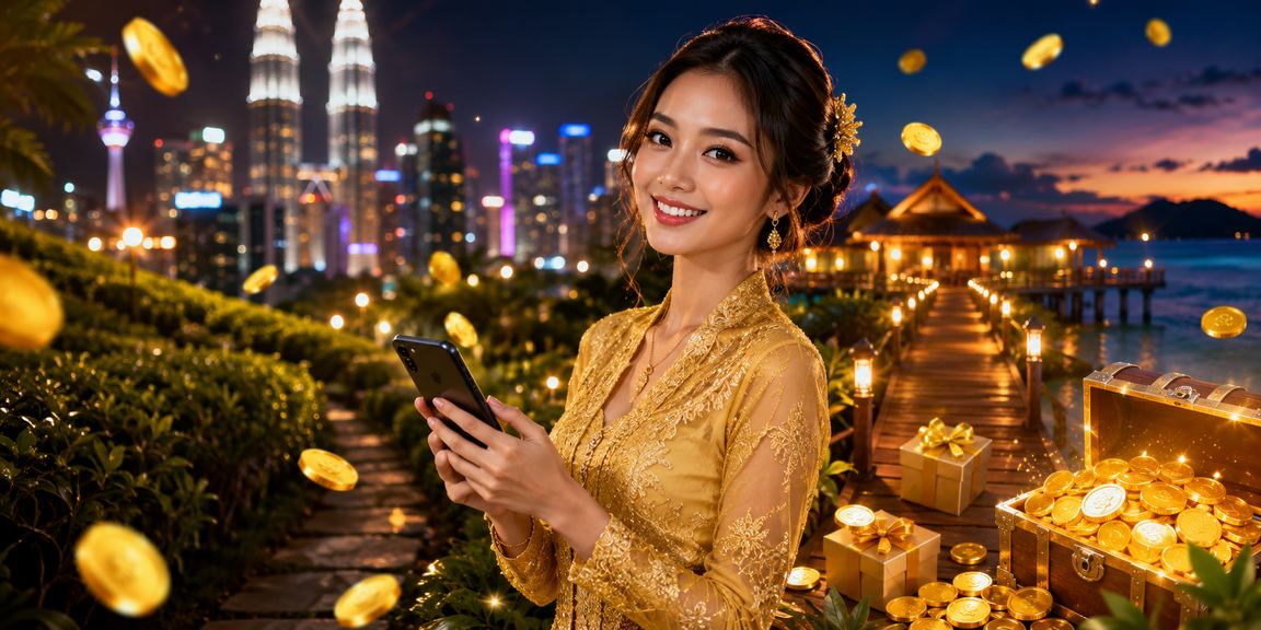 Pemain wanita berbaju kebaya di Kuala Lumpur menyemak bonus rebat dan peluang taruhan sukan dalam talian